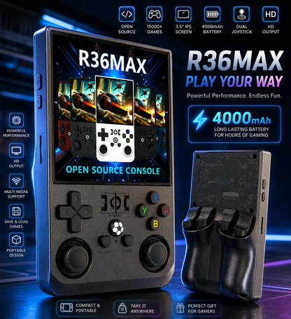 NEW R36 MAX Retro Handheld Game 4.0Inch IPS Screen Console 128GB Portable Video Player Supports 30+ Emulators 20000+Gremas