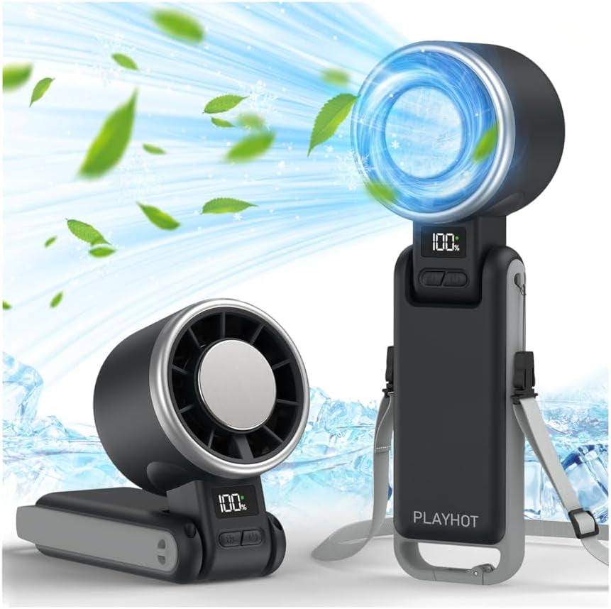Portable Handheld Turbo Fan with Ice Cooling, Rechargeable Personal Fan, up Tp 12Hrs Cooling, 5 Speed 25550RPM Powerful Portable Fan for Travel, Outdoor, Camping, Hiking (Black)